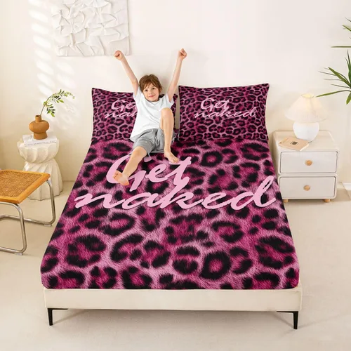 Miniatura 17 de Feelyou Leopard Print Lips Fitted Sheet Twin Size for Kids Boys Girls Cheetah Print Bed Sheets Set 16" Deep Pocket Soft Breathable Microfiber