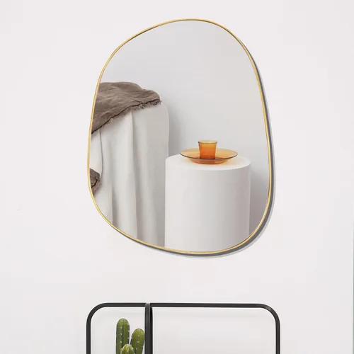 ELEHUME Espejo asimétrico para decoración de pared de 27 x 35 pulgadas, moderno espejo de pared con marco dorado para sala de estar, baño,