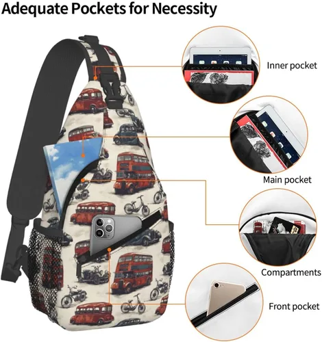 Miniatura 4 de Small Crossbody Bags for Women Men - Vintage Car Print Adjustable Shoulder Bag Fanny Packs Belt Sling Bag Crossbody Purses Backpack for Travel