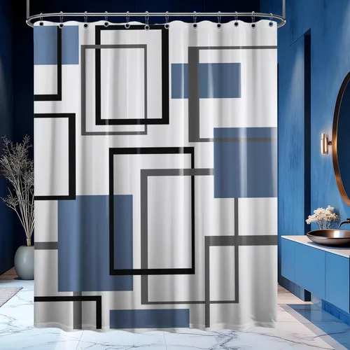Miniatura 38 de Cortina de Ducha en Blanco y Negro Geométrica Cortinas de Ducha para Decoración de Baños de Hombres Juego de Cortina de Baño en Negro Blanco y Gris