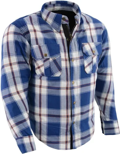Camisa de motociclista Milwaukee Leather para hombre, de franela a cuadros con fibra de aramida y armadura - Azul pequeña