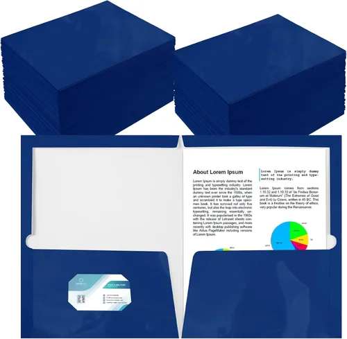 Miniatura 16 de Yeaqee Paquete de 100 carpetas a granel con 2 bolsillos, carpetas de papel laminado brillante, tamaño carta, tamaño carta, dos bolsillos, Azul