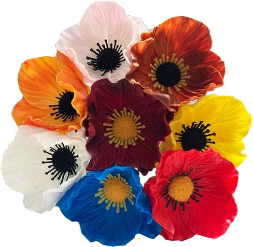 Miniatura 10 de Rikyo 10 ramos de flores artificiales de 11 pulgadas, flores de amapola, anémona que no se decoloran, flores silvestres falsas para mesa de cocina