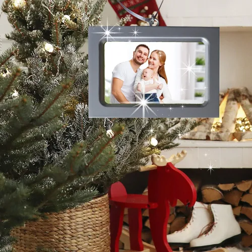 Miniatura 3 de Marco de fotos horizontal, elegante diseño plateado, juego de 4 piezas para árbol de Navidad, con capacidad para fotos de 2.75 x 1.75 pulgadas