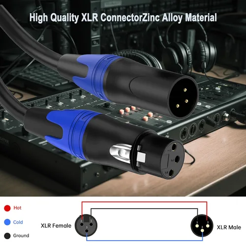 Miniatura 5 de Paquete de 2 cables XLR macho a hembra de 10 pies, cable de micrófono profesional equilibrado, cobre puro y blindaje dual, compatible