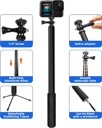 Miniatura 5 de Palo selfie extra largo de 118 pulgadas, palo selfie invisible de 10 pies, aluminio compatible con Insta360 X5/X4/X3 ONEX2/RS, Gopro, DJI Osmo