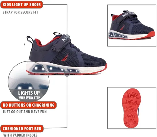 Miniatura 2 de Nautica Tenis deportivos para correr con luz intermitente para niños y niñas, modernos y divertidos para niños y niñas, disponibles en tallas