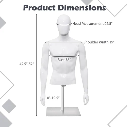Miniatura 6 de Giantex Maniquí femenino Torso Altura ajustable Brazos desmontables Forma de vestido Exhibición con soporte de metal, blanco brillante