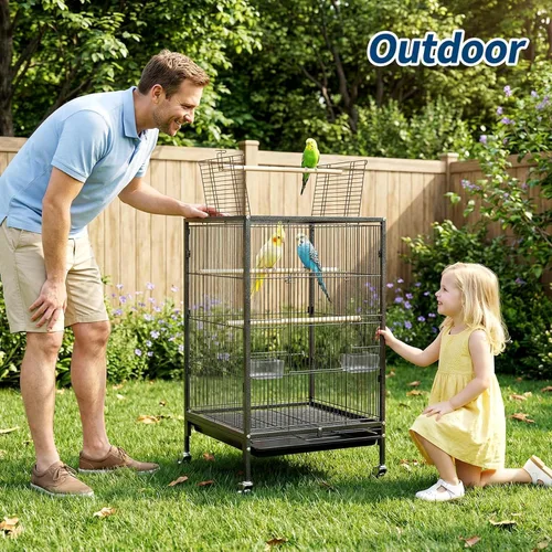 Miniatura 8 de Garvee Jaula para pájaros con parte superior abierta, jaula de metal resistente para pájaros con soporte rodante para periquitos, canarios
