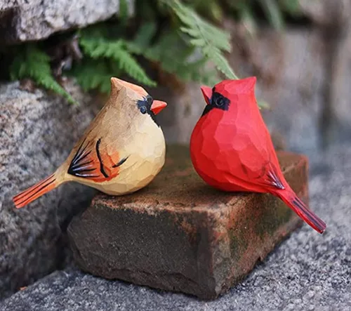 Miniatura 2 de Estatua de pájaros cardenales del norte tallada a mano, estatua de pájaro de madera, pintada a mano, figura de animal 3D, hecha a mano, decoración