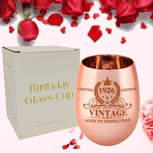 Miniatura 5 de Copa de vino para el 100 cumpleaños, regalos vintage de 1926 para el 100 cumpleaños de mujeres, para ella, esposa, mamá, tía, abuela, hermana