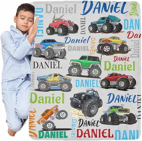 Manta personalizada de camión para niños, manta personalizada para automóvil con nombre, manta suave de dibujos animados para regalo de Navidad,