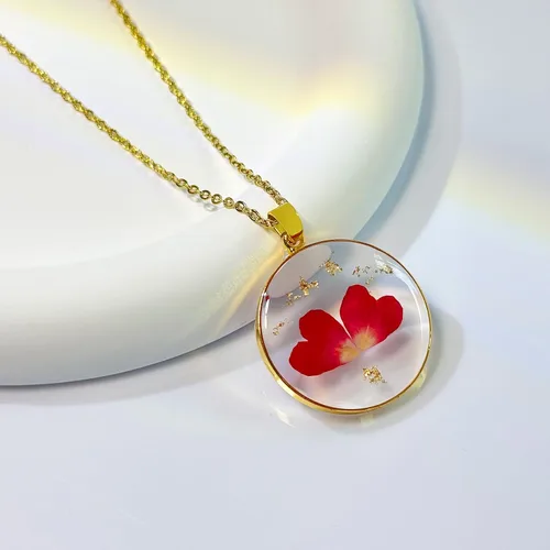 Miniatura 33 de Collares de flores de nacimiento para mujer, collar de 1 a 12 meses, collar de flores prensadas hecho a mano, regalo único de vacaciones, dorado, 18