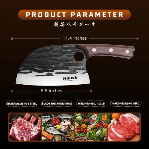Miniatura 5 de Huusk Cuchillo de chef serbio mejorado, cuchillo japonés para cortar carne, cuchillos de carnicero forjados con vaina, cuchillos de cocina de espiga