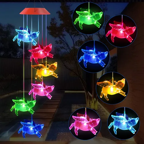 Miniatura 8 de Solawindchime Campanillas de viento de piña, árbol de coco, regalos para mujeres, campanillas de viento solares que cambian de color, luces solares