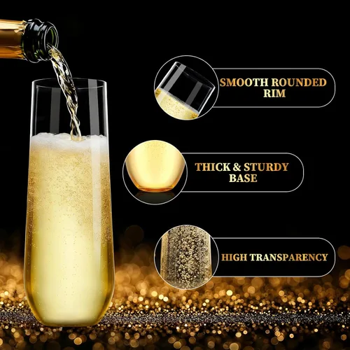 Miniatura 4 de Guanqiao Paquete de 12 copas de champán de plástico sin pie, 266 ml, vasos de plástico transparentes desechables, vasos de mimosa irrompibles