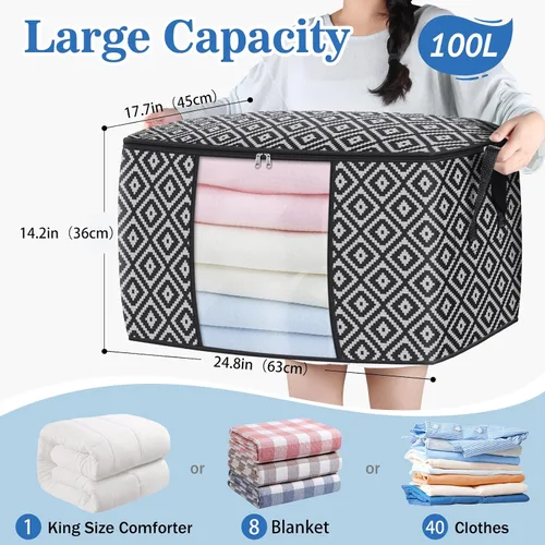 Miniatura 2 de StorageTastic Direct 100L, paquete de 2 contenedores de almacenamiento, contenedores grandes de almacenamiento de ropa, bolsas plegables de Negro