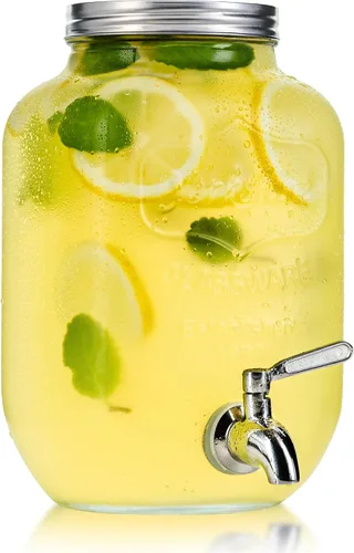 Miniatura 4 de Kitchentoolz Dispensadores de bebidas de vidrio de doble galón con infusor de frutas e inserto de hielo, espitas de acero inoxidable, soporte