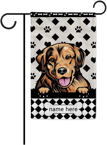 Miniatura 45 de Bandera personalizada de jardín para perro, lindo perro salchicha salchicha, lunares, búfalo, bandera a cuadros para decoración del hogar al aire