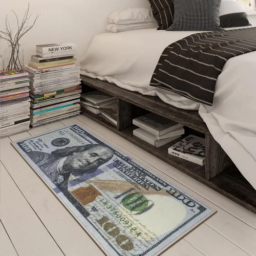 Miniatura 10 de Tapete largo y moderno con diseño de billetes de $100, tapete con respaldo de caucho antideslizante y lavable a máquina para pasillo, cocina