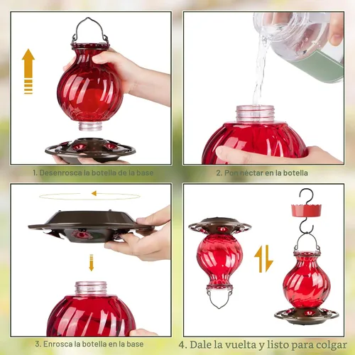 Miniatura 9 de Auslar - Comedero para colibríes, de vidrio de 26 onzas, para colgar en exteriores, a prueba de hormigas y abejas, foso de hormigas y 5 puertos