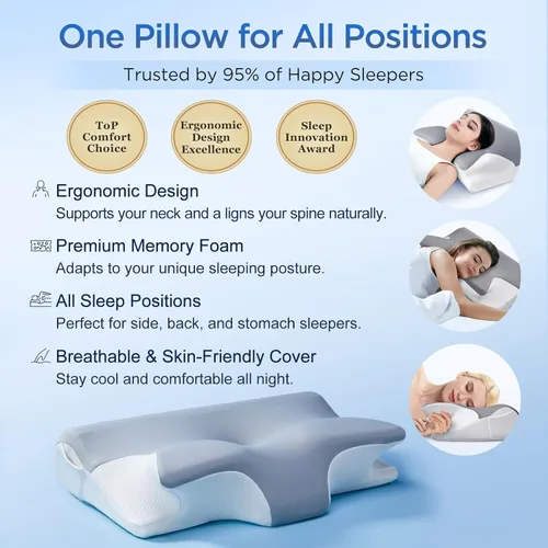 Miniatura 4 de Almohada cervical eficaz para aliviar el dolor para dormir, almohadas de espuma viscoelástica para apoyo del cuello, almohada lateral de contorno