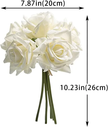 Miniatura 6 de DUYONE Rosas artificiales de un solo tallo 10 piezas de arreglo floral de seda falsa, toque real para decoración del hogar, fiesta, boda (blanco)