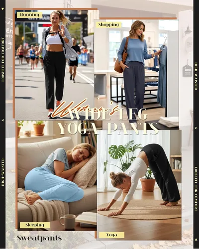Miniatura 176 de Neer - Conjunto de 3 pantalones de yoga de pierna ancha para mujer - Pantalones deportivos cómodos, holgados, de cintura alta y casuales