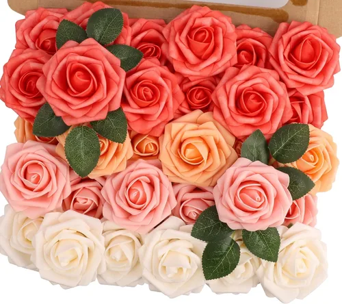 Miniatura 20 de MACTING 30 Rosas Artificiales Blancas Flores Falsas con Tallo Rosas de Espuma de Tacto Real para DIY Arreglos de Ramo de Boda Centros de Mesa White-1