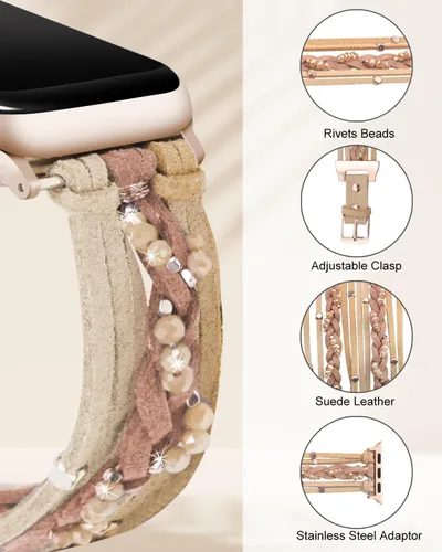 Miniatura 2 de Compatible con correa de reloj de 1.575 pulgadas para mujer Series 8/7/6/SE, pulseras de cuero de gamuza con cierre ajustable para series 5/4/3/2/1