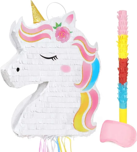 Miniatura 101 de WERNNSAI - Piñata de sirena plegable, piñata de cumpleaños con flecos que incluye cuerda para jalar, venda y bate. Decoraciones