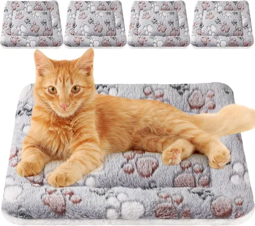 Miniatura 9 de Tuanse Paquete de 4 Tapetes de Cama Ultra Suaves para Perros y Gatos con Lindos Estampados, Almohadilla Reversible de Vellón para Jaula/Perrera