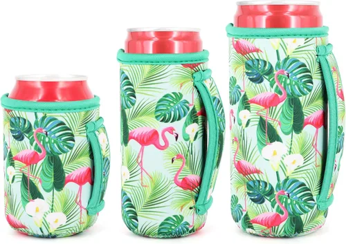 Miniatura 23 de Paquete de 3 fundas de neopreno reutilizables aisladas para latas con asa para refrescos, bebidas energéticas, gaseosas, cerveza, seltzer duro