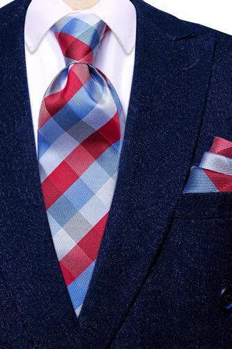 Miniatura 266 de Hi-Tie Corbata clásica de cachemira para hombre con pañuelo y gemelos a cuadros