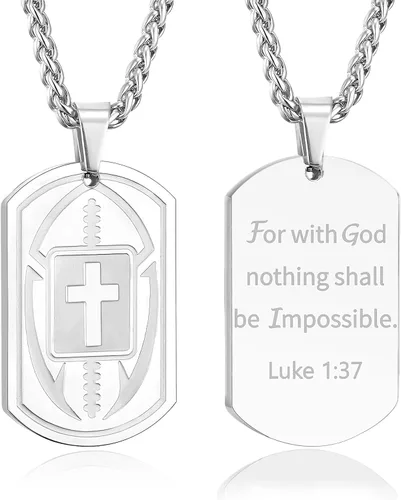 Miniatura 30 de Collar de cruz de versículo bíblico de fútbol para hombres, regalo religioso de acero inoxidable, joyería deportiva de fútbol, regalos de Pascua