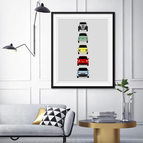 Miniatura 5 de Custom Car Posters Póster hecho a mano compatible con Fiat 500 generaciones e impresión de Fiat 500 (Topolino, 500 Nuova, 126, 500 L), multicolor