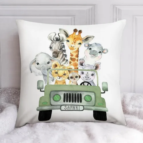 Miniatura 6 de HawSkgFub Funda de almohada decorativa para bebé niño y niña, diseño de safari con diseño de camión de animales de safari, funda de cojín de selva