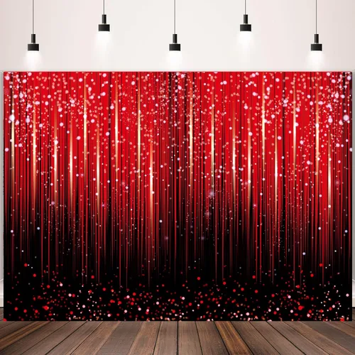 Miniatura 2 de Telón de fondo rojo con purpurina para fotografía con lentejuelas Bokeh negras y rojas, fondo de fiesta de cumpleaños, baby shower, invierno