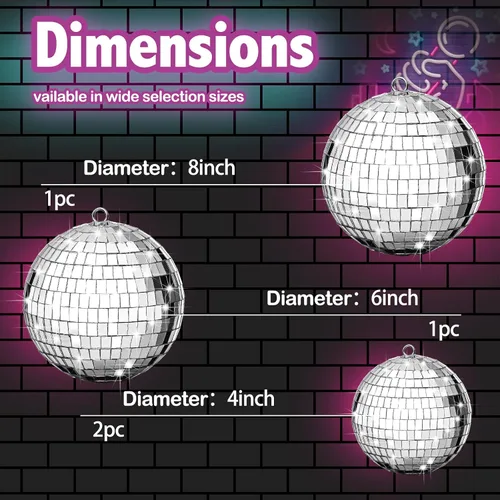 Miniatura 4 de 4 piezas de decoración de bola de discoteca grande - bolas de discoteca colgantes plateadas con espejo ornamental para decoración de Año Nuevo