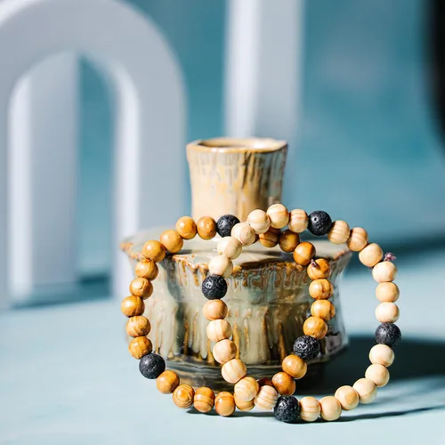 Miniatura 7 de Manfnee Pulsera de cuentas de madera para hombres y mujeres, difusor de aceite esencial de lava