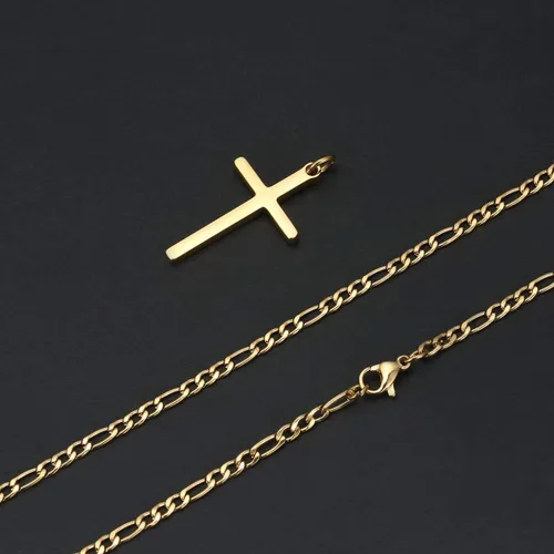Miniatura 5 de Collar Tasbern de cruz, acero inoxidable, chapado en oro de 14 quilates, con dije de cruz simple, joyería religiosa, regalo para niño y hombre