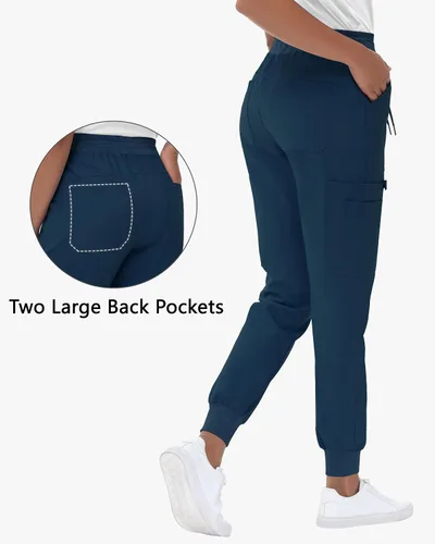 Miniatura 2 de Pantalones quirúrgicos de cintura alta para mujer, 8 bolsillos, ajustados, cintura cónica, puños acanalados en los tobillos