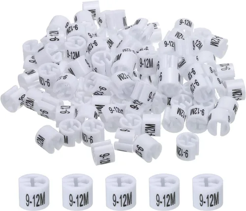 MECCANIXITY Marcador para colgar ropa (9-12M, blanco) Marcadores de ropa de colores para ropa codificación de colores, paquete de 100