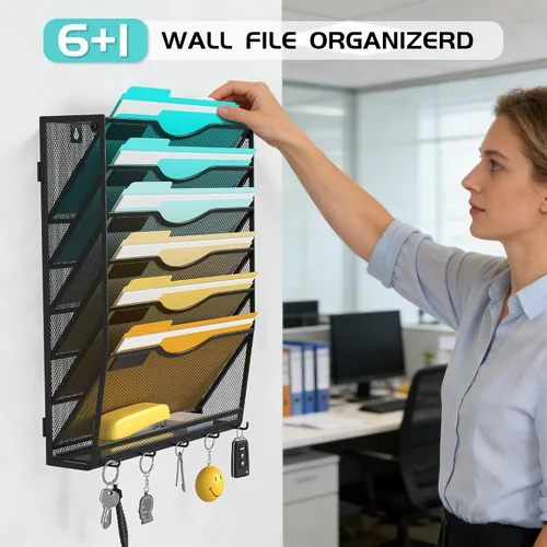 Miniatura 4 de Delifox Organizador de archivos de pared de 7 niveles, soporte para archivos de pared, organizador de carpetas de papel de montaje en pared