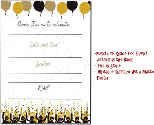 Miniatura 4 de Elcer Invitaciones para fiesta de cumpleaños número 30 Celebración de 30 años Feliz aniversario 5 x 7 Negro y dorado Estilo de relleno