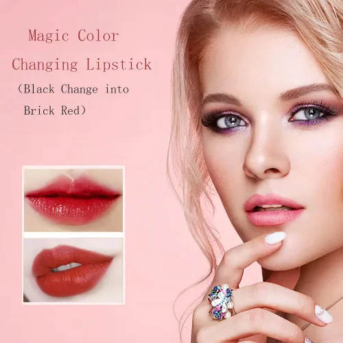 Miniatura 3 de Lápiz labial que cambia de color, Bálsamo labial mágico que cambia de color (Negro a Rojo ladrillo), Lápiz labial hidratante natural Labiales