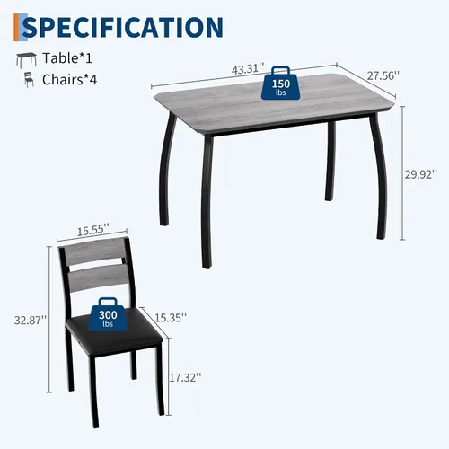 Miniatura 6 de IDEALHOUSE Juego de mesa de comedor para 4 mesas de cocina modernas y sillas con bordes biselados, asientos acolchados, marco de metal compacto que
