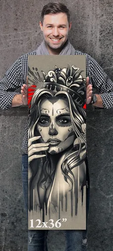 Miniatura 2 de krefta SUGARSKULL GIRL with CROWN - CANVAS WALL ART - Day of the Dead Painting - Tattoo Artist Sugar Skull Queen Flower Poster Gift