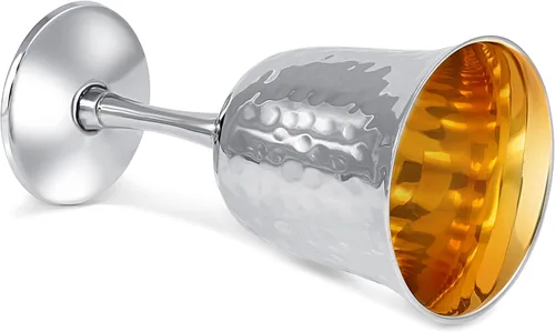 Miniatura 3 de Zion Judaica - Taza de metal martillado para Kidush de Pascua de 6.5 onzas, copa de vino seder de latón con tallo de latón de 5.5 pulgadas de alto