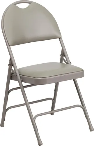 Miniatura 13 de Flash Furniture HERCULES Series Ultra Premium Triple Braced Black Vinyl Metal Silla plegable con asa fácil de transportar Marco negro de vinilo.